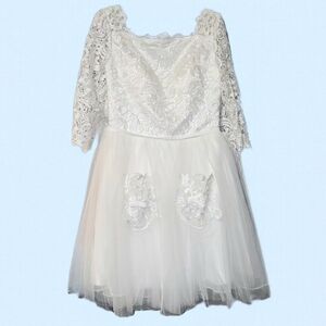 White Lacy Knee Length Dress, XL (14/16) - White - NEW